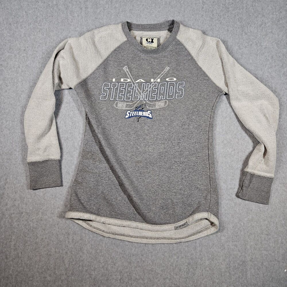 CI Sport Idaho Steelheads hockey ECHL Gray Raglan Crew Neck Sweatshirt Size S
